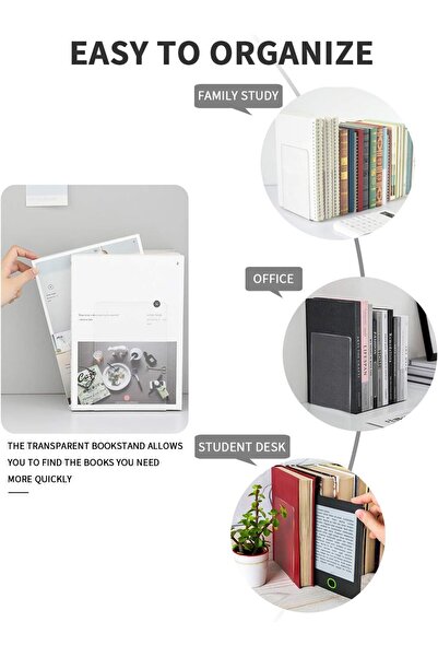 Generic 6 Pairs Clear Acrylic Bookends – Non-Slip Desktop Organizers for Office, Library, and School Use