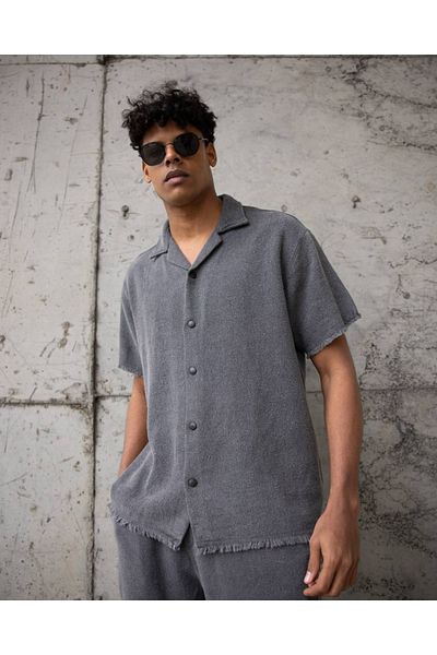 THIMOON Men's Anthracite Snap Fastener Shirt and Trousers Set Comfortable Fit Seasonal Casual Combination
