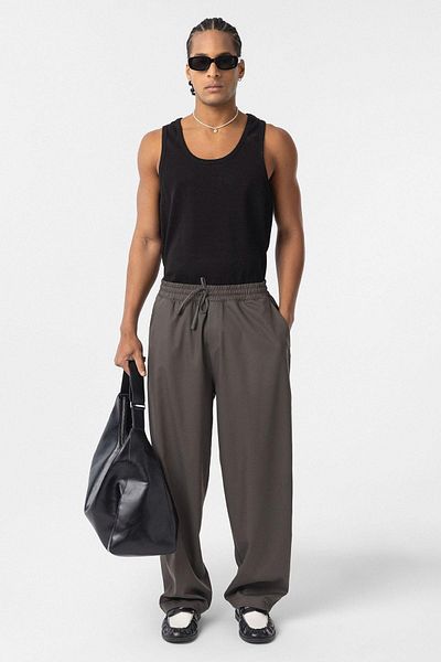 VAMOSCLO Elastic Waist Baggy Trousers Smoked