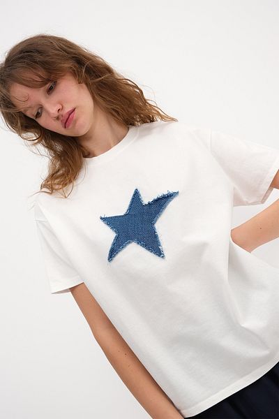 Addax Star Patterned Thick T-Shirt P10367