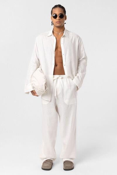 VAMOSCLO Baggy Linen Trousers Ecru