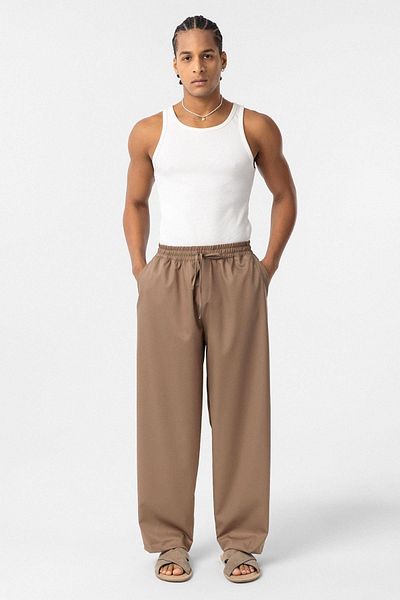 VAMOSCLO Elastic Waist Baggy Trousers Mink