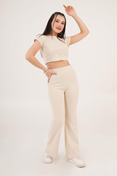 Hipo Trend Osnovni Skraćeni kroj i Zvonaste nogavice Bež pantalone dupli set