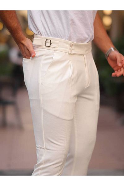 REX MODA Men's Old Money Pleated Self-Belt Fabric Trousers