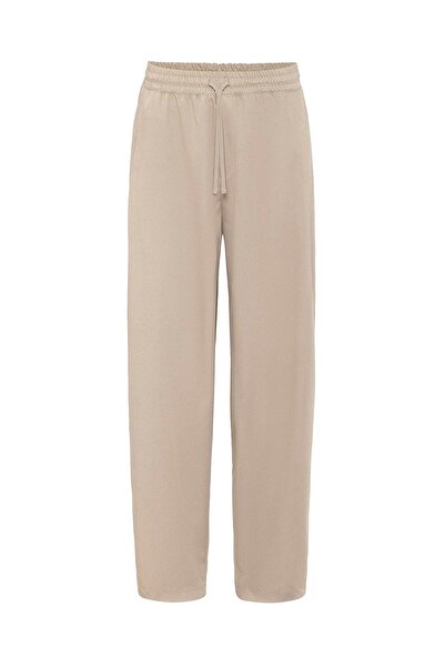VAMOSCLO Elastic Waist Baggy Trousers Stone