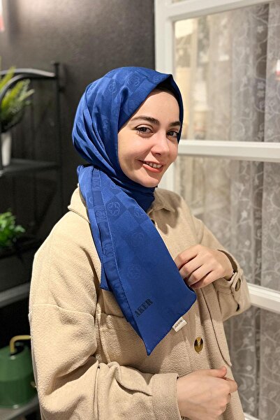 Aker Dama Monogram Jakarlı Şal - 1070700-922 - Gece Mavisi