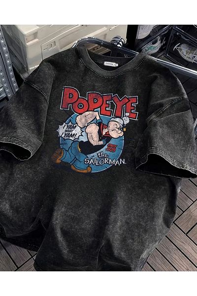 Touz Moda Μπλουζάκι Popeye με στάμπα που πλένεται Vintage Unisex Oversize