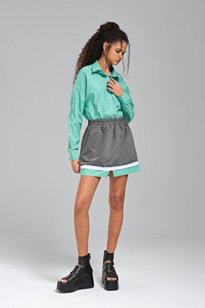 tw3 Γυναικείο φόρεμα με μίνι πουκάμισο σε σχήμα δύο τεμαχίων