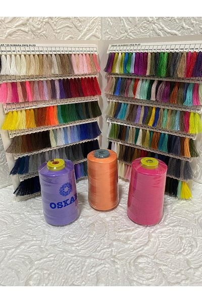 Oskar Set of 3 Sewing Threads No 120 Polyester (Purple-Orange-Fuchsia-Pink)