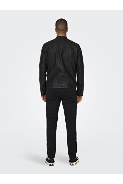 Only & Sons Чоловіча чорна шкіряна куртка 22012339blk