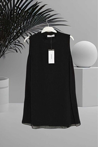 Puane Women's Crew Neck Zero Sleeve Front Chiffon Detailed Undershirt