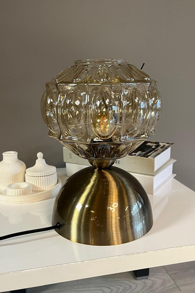 Bamyum Şila Cam Bal Rengi Masa Lambası Dekoratif Masaüstü Aydınlatma Hol Abaj...