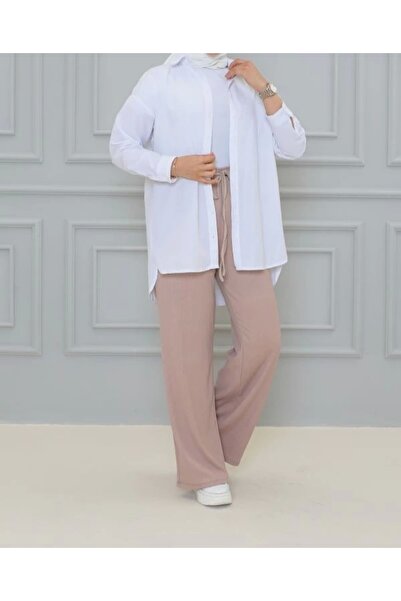 Akm Life Pantaloni largi din țesătură încrețită cu talie elastică de culoare ...