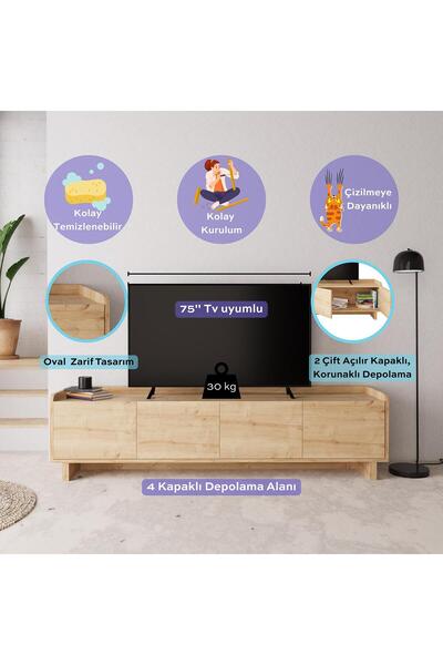 Bimossa E1110 Boho TV Ünitesi Safir 180 cm Kapaklı Minimal Geniş TV Sehpası