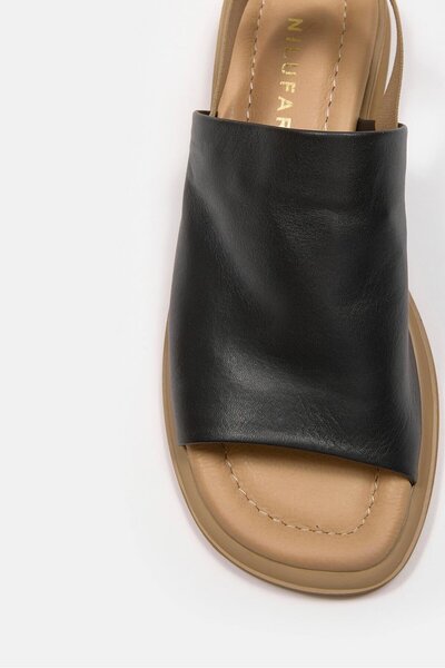 NILUFARR Leslie Black Genuine Leather Women's Sandals