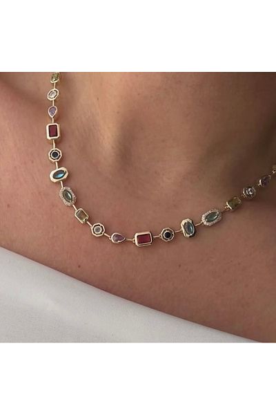 DESİGN Sisters Accessories Colorful Stone Gelmetric Shaped Necklace