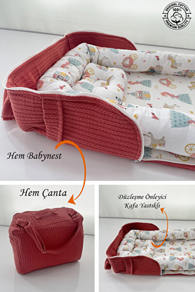 Jaju Baby Çantalı Babynest Taşınabilir Anne Yanı Prenses Örgü Pike Babynest