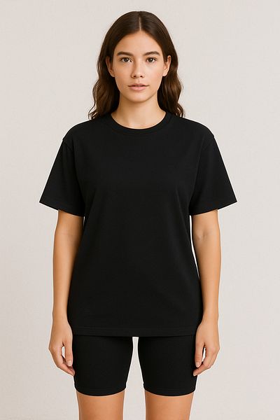 DK DAKSEL Women's Back Printed Summer Oversize Black T-Shirt