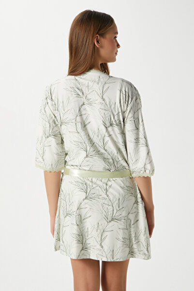 Ritnice Women's Mary Green Branch Pattern Dressing Gown Nightgown Double Pajama Set