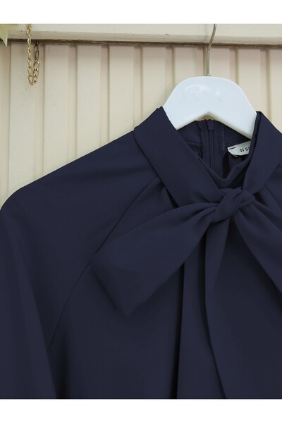 Modamorfo Laced Collar, Sleeves and Pleated Skirt Tunic - Navy