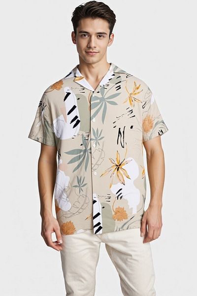 CANMODA Πουκάμισο Palm Sketch Relaxed Cut - Μπεζ - TH313