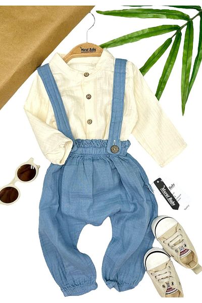Murat Baby Baby Boy Muslin Fabric Shirt Salopet Suit