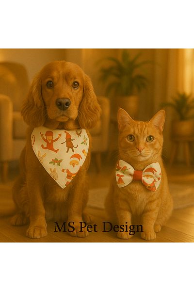 MS Pet Design Adjustable Cat Dog Bandana Bow Tie Set - Christmas Gift
