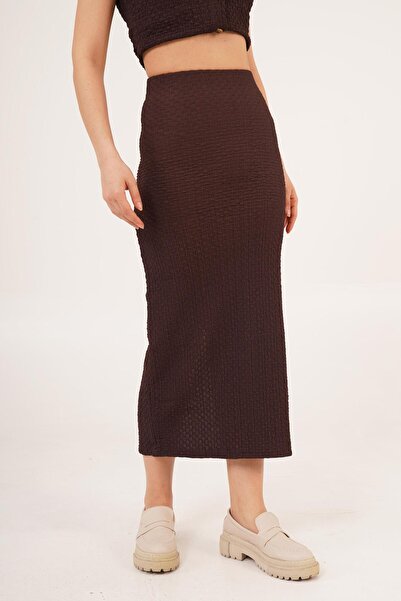 Hipo Trend Спідниця з розрізом ззаду, з гофре, коричнева