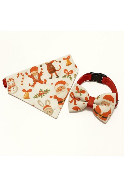 MS Pet Design Adjustable Cat Dog Bandana Bow Tie Set - Christmas Gift