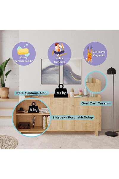 Bimossa H1120 Boho Safir Konsol 140 Cm Salon Mobilyası Bohem Tasarım Geniş Depolama Çok Amaçlı Ünite Modern