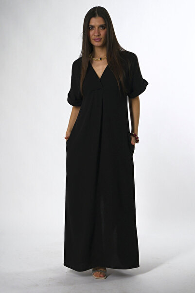 ABBRA Women's V-Neck Back Slit Dress