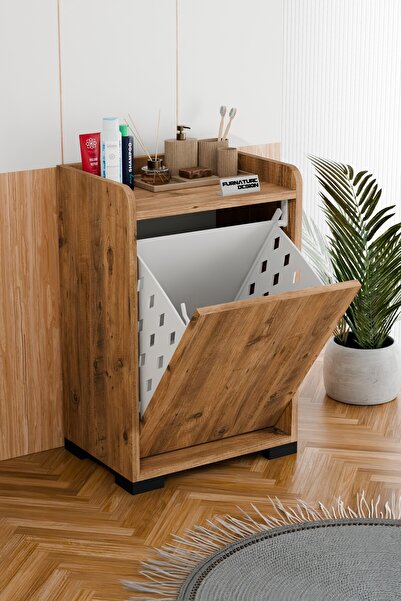 FurnatureDesign Solena Dekoratif Çamaşır Dolabı Düşer Kapak Çamaşırlık