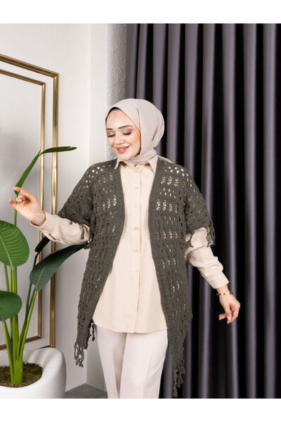 HİRA LİFE FASHİON Kadın Mevsimlik Saçaklı Ve Ajurlu Pamuk Triko Hırka