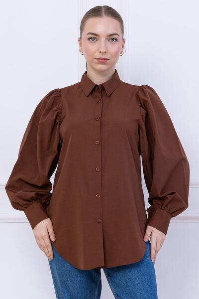 SENSTIL Balon Kol Gömlek Kahverengi SS2639