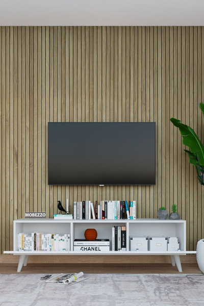 Mobezzo 3 Kapaklı Tv Ünitesi 180 Cm Tv Sehpası Parlak Beyaz
