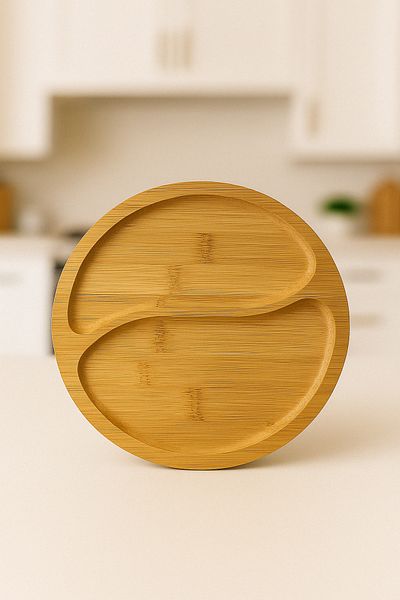DolphFin Aesthetic Presentation Plate Wooden Appetizer, Snack, Serving Plate with Compartments for Breakfast Presentations