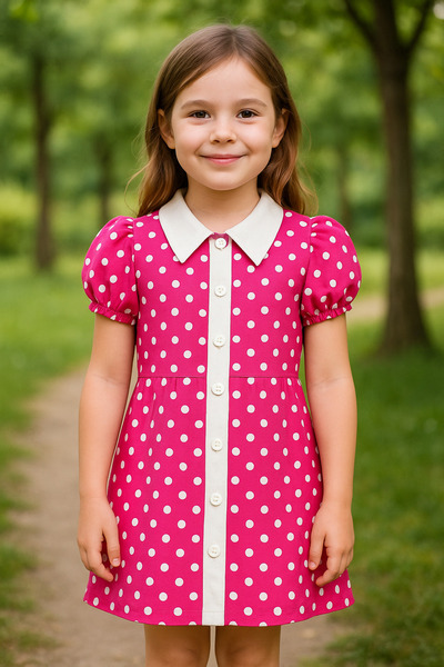 Hilal Akıncı Kids Puantiye Desen Retro Elbise