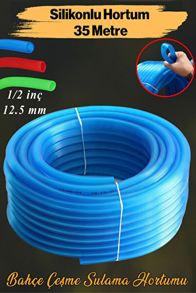 Badem10 Bahçe Çeşme Su Hortumu 35 Metre İç Çap 1/2 Naturel Silikonlu Sulama A...