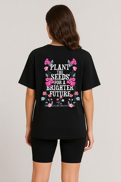 DK DAKSEL Women's Back Printed Summer Oversize Black T-Shirt