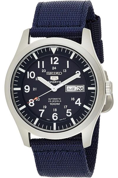 Seiko Men's Automatic Watch, Analog Display and Textile Strap SNZG11K1, Blue & Silver