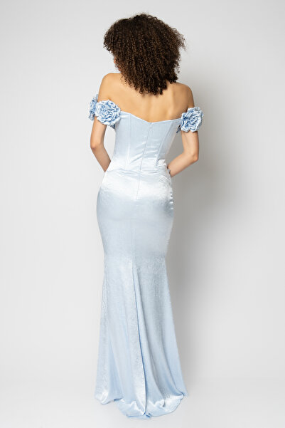 RENGIN Robası çiçek bantlı göğsü kesik dekolteli abiye elbise