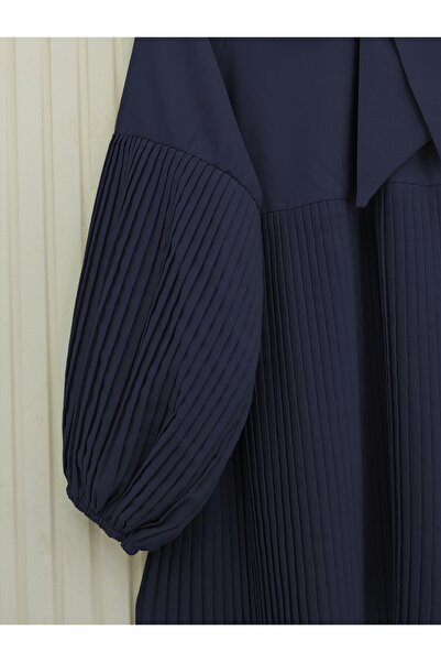 Modamorfo Laced Collar, Sleeves and Pleated Skirt Tunic - Navy