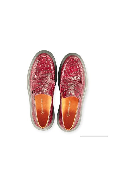 MİLONEK 2310711240 Men's Claret Red Crocodile Casual Loafer