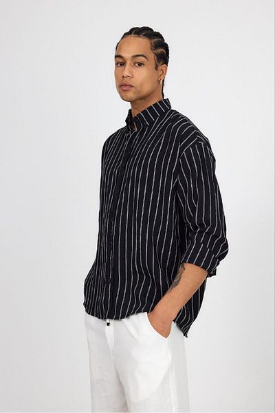 SUN STYLE Μακρυμάνικο πουκάμισο με υφαντή γραμμή Oversize