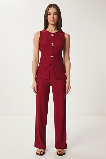 Lovelyİstanbul Gold Accessory Ribbed Bottom-Top Set Bordo Lzh0013