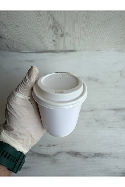 maycup 8 Oz Double Wall Çift Duvar Beyaz Karton Bardak Latte Bardağı 25 Adet Bardak 25 Adet Kapak