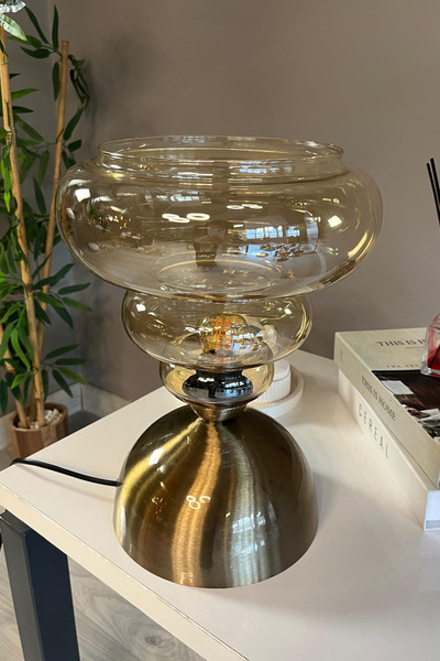 Bamyum Lily Cam Bal Rengi Masa Lambası Dekoratif Masaüstü Aydınlatma Hol Abaj...