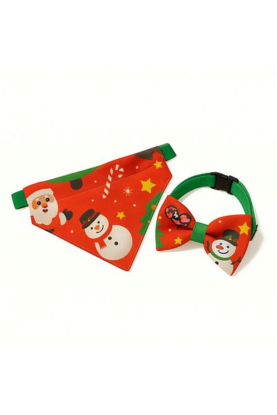 MS Pet Design Adjustable Cat Dog Bandana Bow Tie Set - Christmas Gift