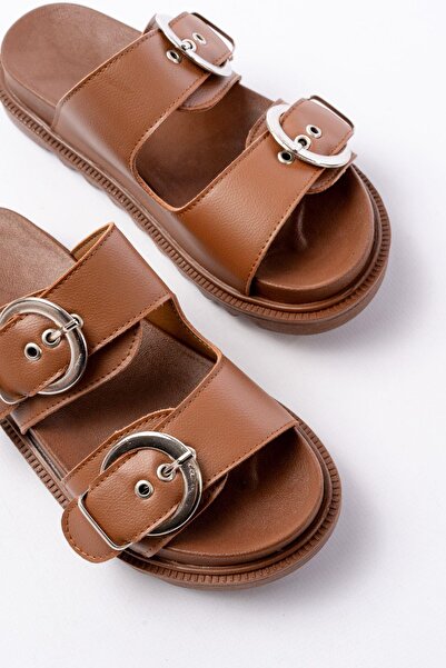Aymood Dm-6010 Daily Women's Slippers with Tan Buckle Accessories