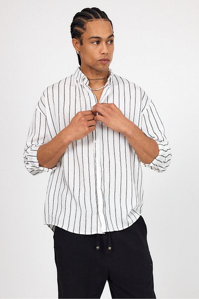 SUN STYLE Μακρυμάνικο πουκάμισο με υφαντή γραμμή Oversize